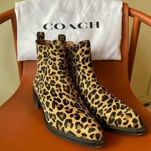 Coach Leopard print Bowery calf hair block heel booties